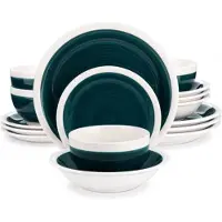 Happyment Velentino Serviesset - 32 delig - 8 persoons - Donkergroen/Witte rand - Dinerborden - Bordenset - Diepe borden - Ontbijtborden - Servies - Keukenservies