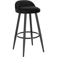 OEM Velvet Barkruk Nerito - Barstoelen ergonomisch - Set van 1 - Zwart - Met kleine rugleuning - Voor Keuken & bar - Zithoogte 69cm