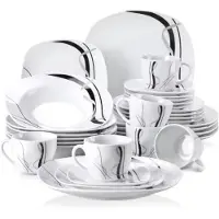 Happyment Regal Ovenschaal - 30 delig - 4 persoons - Wit - Dinerborden - Bordenset - Diepe borden - Ontbijtborden - Servies - Keukenservies – Kleurrijke presentatie