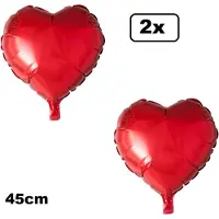 Partyxplosion 2x Folieballon Hart rood (45 cm) - trouwen huwelijk bruid hartjes ballon feest festival liefde white