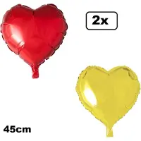 Partyxplosion 2x Folieballon Hart geel en rood (45 cm) - trouwen huwelijk bruid hartjes ballon feest festival liefde white