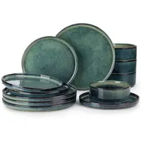 Happyment Foresta Azzuro Serviesset - 12 delig - 4 persoons - Groen - Dinerborden - Bordenset - Diepe borden - Ontbijtborden - Servies - Keukenservies