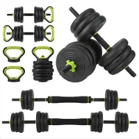Happiq Verstelbare Halterset - Haltergrepen - Verstelbare dumbbells - Voor Thuisgym & Fitnessoefeningen - Dumbbell, Halter, Kettlebell & Push-Up Set - Multifunctioneel Trainingsgewicht - 20kg