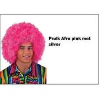 Partyxplosion Afro pruik luxe pink met zilver - Carnaval thema feest optocht