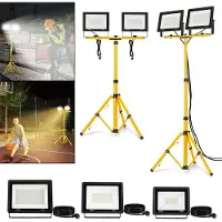 LZQ 2x 200W LED Baustrahler Warmwit Met Standaard Voor Bouwwerken, Tuin, Garage - Inclusief Netkabel, Waterdicht IP66