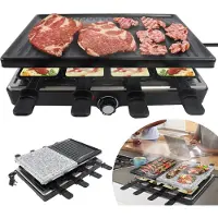 LZQ Raclette-Gril Voor 8 Personen Multi-Gril Met Steinplaat En Grillplaat, 1400W Tafelgril - 8 Pannen En Houten Spatel, Stelbaar Temperatuurgeregelde Elektrogril Voor Binnengrillen