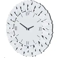 Happyment Ronde Wandklok 80 cm - Grote Luxe Wandklok - 3D Spiegel Design - Afgeschuinde Glazen Rand - Zilverkleurig - Modern & Stijlvol
