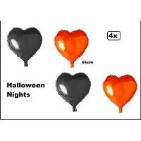 Partyxplosion 4x Folieballon Hart zwart/oranje (45 cm) - Halloween - Creepy griezelnight bruid hartjes ballon feest festival - Deze ballon wordt NIET standaard geleverd met helium of lucht.