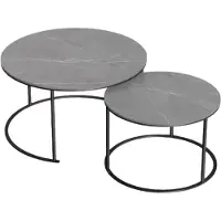 Happyment Salontafel Venetia Fioren - Ronde salontafel - Set van 2 - Marmer tafelblad - Bijzettafel woonkamer - Metalen poten - Grijs