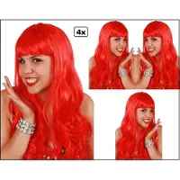 Partyxplosion 4x Pruik Sensation rood lang haar - Carnaval thema feest optocht festival