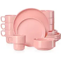 Happiq Sorella Serviesset Rosé - 16 delig - 4 persoons - Baby roze - Dinerborden - Bordenset - Diepe borden - Ontbijtborden - Servies - Keukenservies