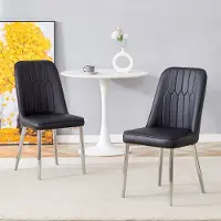 OKWISH Eetkamerstoel Set Van 2 - Brede Zitting Met Ergonomische Rugleuning - Voor Eetkamer Keuken Kantoor - Metaal En Pu Leer - Zwart