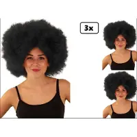 Partyxplosion 3x Super Afro pruik zwart - festival disco carnaval afrokapsel 70s and 80s disco peace flower power happy together toppers