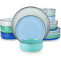 Happiq Montessa Serviesset - 18 delig - 6 persoons - Rainbow - Dinerborden - Bordenset - Diepe borden - Ontbijtborden - Servies - Keukenservies