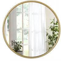 Happiq Ronde Wandspiegel - Voor Badkamer, Slaapkamer, Woonkamer en Hal - Stijlvol Gouden Metalen Frame - Moderne Ophangspiegel - 60x60cm