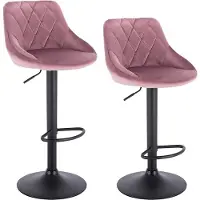 Happyment Designer Barkruk Berlo - Met rugleuning - Stevig - Ergonomische barstoel - Velvet - Zithoogte 60 - 82cm - Roze - Set van 2 - Keuken en bar - In hoogte verstelbaar