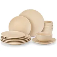 Happyment Santivo Serviesset - 12 delig - 12 persoons - Beige - Dinerborden - Bordenset - Diepe borden - Ontbijtborden - Servies - Keukenservies