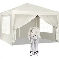 Happyment Partytent met zijwanden - Paviljoen - Easy up - Opvouwbaar - Waterdicht weerbestendig - Creme - 3x3 m