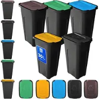 Kadax afvalcontainers, afvalbakken, 30 liter, voor afvalscheiding, prullenbakken, set van 5 stuks