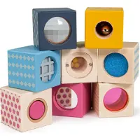 Bigjigs Set van 8 houten zintuiglijke blokken