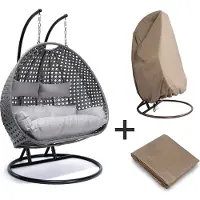 HOME DELUXE Hangstoel Polyrattan TWIN - Grijs - Met regenhoes + kussens