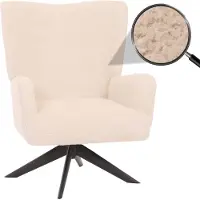 Mendler Lounge fauteuil -N65, cocktail fauteuil gestoffeerde fauteuil relaxfauteuil, draaibaar, stof/textiel chenille metaal ~ crème-beige