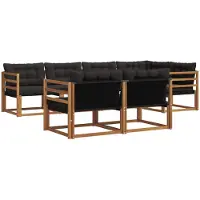 vidaXL Buiten bank set met kussen 7 pcs Natuurlijk en zwart