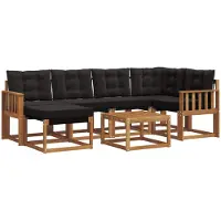 vidaXL Buiten bank set 7 st Natuurlijk en zwart