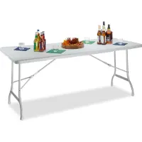 Relaxdays inklapbare tuintafel BASTIAN, groot, met draaghandvat, stabiele campingtafel, hoogte x breedte x diepte: 72 x 178 x 74 cm, wit