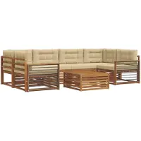 vidaXL Buiten bank set 7 st Natuurlijk en Beige
