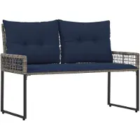 vidaXL Bank voor buiten met kussens, grijs en marineblauw, 118 x 55 x 82 cm