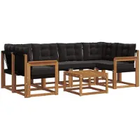 vidaXL Buiten bank set 7 st Natuurlijk en zwart