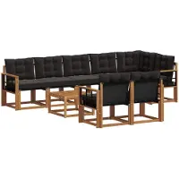 vidaXL Buiten bank set 9 st Natuurlijk en zwart