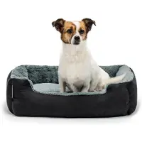 Lionto zacht Hondenbed, omkeerbaar kussen & antislip bodem 60x48 cm zwar/grijs