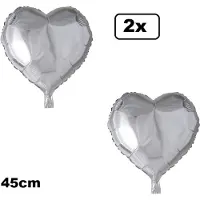 Partyxplosion 2x Folieballon Hart zilver (45 cm) - trouwen huwelijk bruid hartjes ballon feest festival liefde white