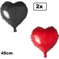 Partyxplosion 2x Folieballon Hart rood en zwart (45 cm) - trouwen huwelijk bruid hartjes ballon feest festival liefde white