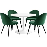 Ebuy24 Carry eethoek tafel Ø110cm, 4 stoelen velours groen.