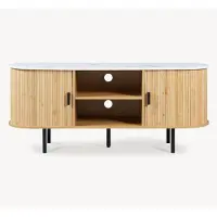 En.casa TV-meubel 'Tvedestrand' met 2 deuren, afmetingen 140 x 40 x 55 cm, bambus, marmerwit / naturel