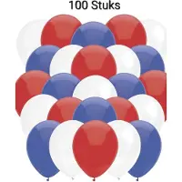 Partyxplosion 100 x Rood/ Wit/ Blauw Ballonnen 100% biologisch afbreekbaar , 30 cm doorsnee, Koningsdag, Voetbal, Verjaardag, Themafeest, Versiering
