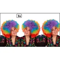 Partyxplosion 3x Pruik afro regenboog - carnaval festival feest pruik regenboog afro rasta kleur