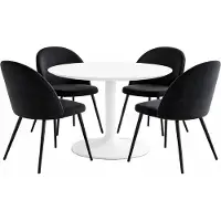 Ebuy24 Carry eethoek tafel Ø110cm, 4 stoelen velours zwart.