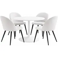 Ebuy24 Carry eethoek tafel Ø110cm, 4 stoelen fluweel beige.