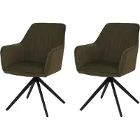 Mendler Set van 2 eetkamerstoelen -L79, keukenstoel met rugleuning en armleuningen, draaibaar, automatische terugkeer, stof/textiel ~ groen