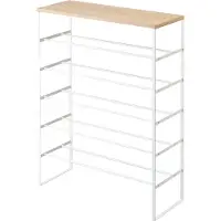 Yamazaki Schoenenrek met Houten Bovenblad - 6 niveaus - Tower - Wit