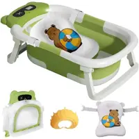 Happyment Babybadje Vortex - Groen - Temperatuurweergave - Baby bad met standaard - Zitbad - Kinderbad - Opvouwbaar