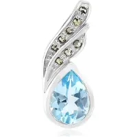 Cavill - Zilveren hanger - 925 Sterling zilver - 2,03 ct hemelsblauwe topaas peervorm - 0,087 ct marcasiet pavé - elegant sieraad