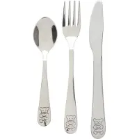 Excellent houseware Kinder Bestekset Beer - roze doosje - kraamcadeau - 3-delig - zilver - RVS - bestek voor kinderen