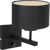 Steinhauer Wandlamp stang zwart met zwarte chintz kap