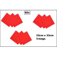 Wefiesta 60x Servetten rood 33cm x 33cm - 3 laags - Cocktail servet diner eten knoeien restaurant BBQ thema feest verjaardag feest