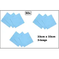 Wefiesta 60x Servetten licht blauw 33cm x 33cm - 3 laags - Cocktail servet diner eten knoeien restaurant BBQ thema feest verjaardag feest